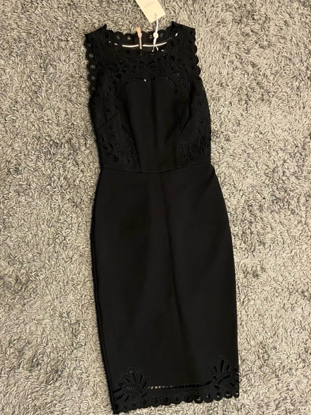 Ted Baker Black Scalloped-Sleeve Midi Dress with Exposed Back Zip - Picture 4 of 5